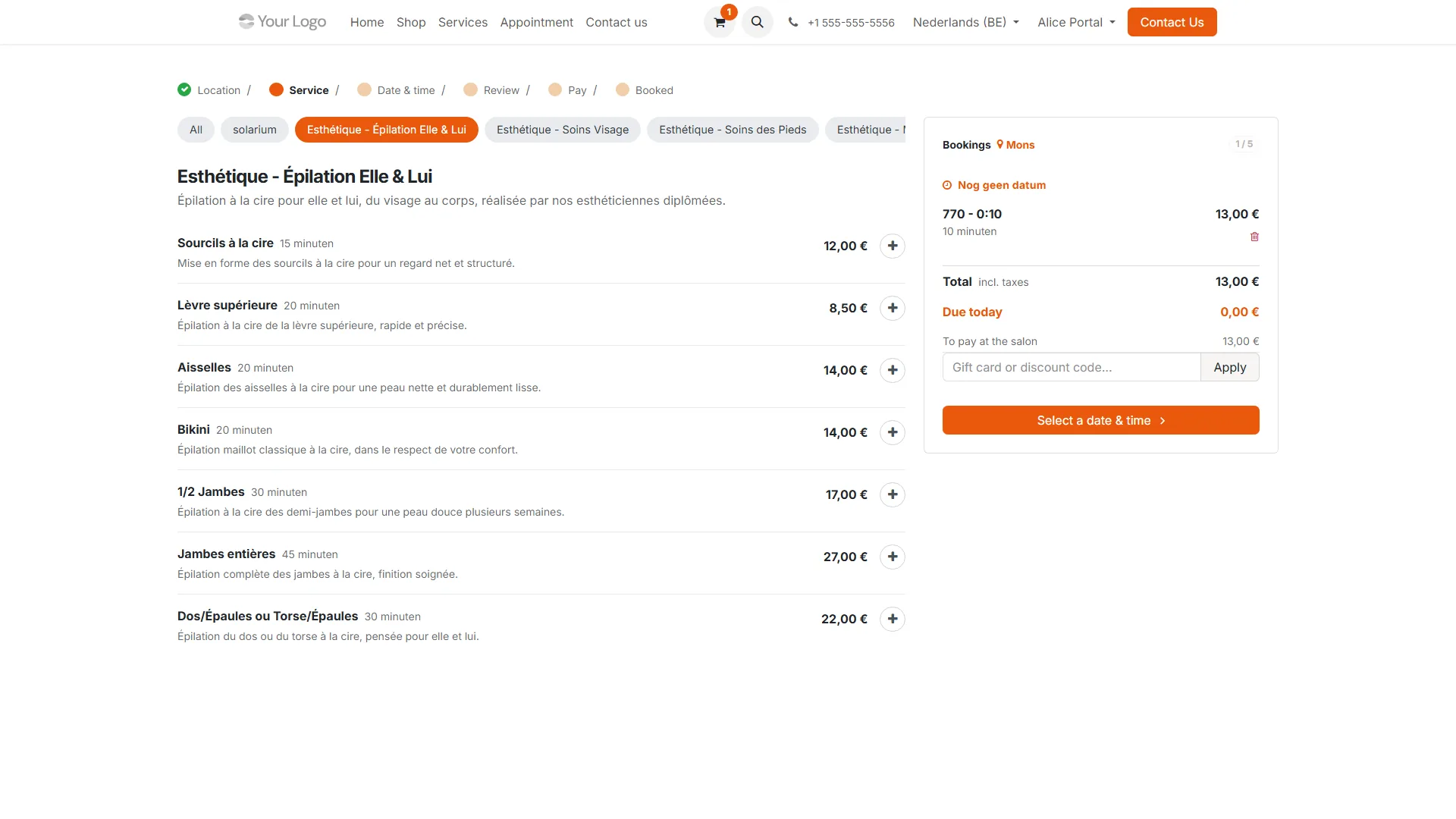 Online booking: choose a service