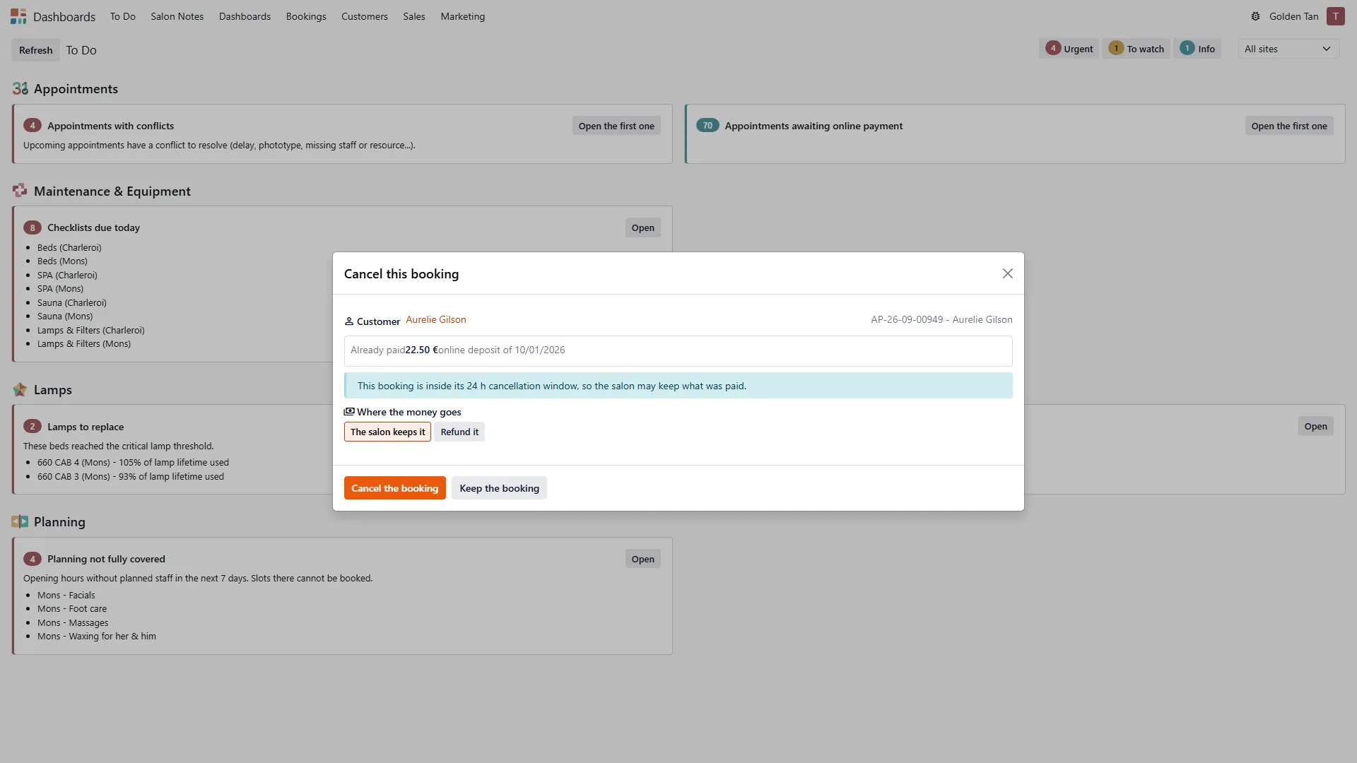 Solaryx booking cancellation with its payment