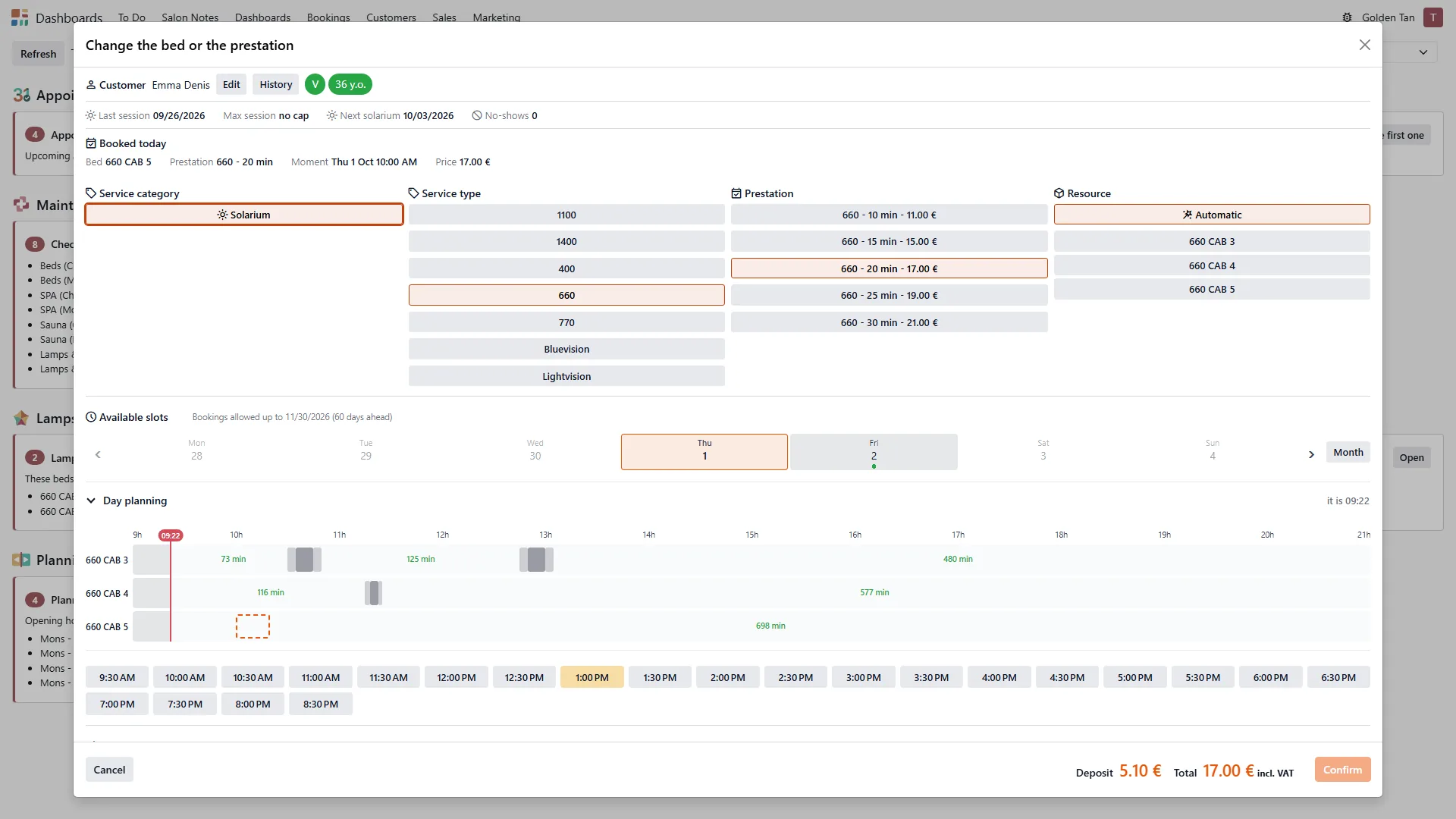 Solaryx booking modification screen