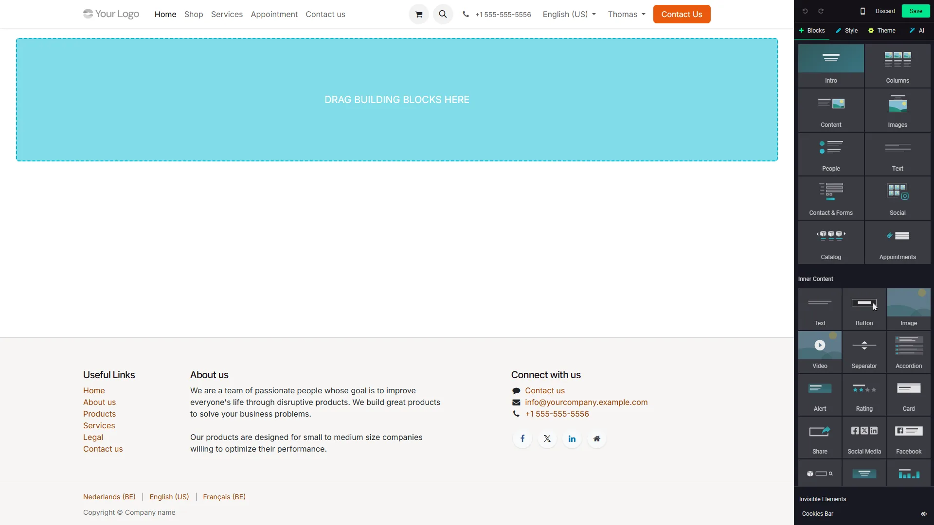Solaryx-websitebouwer, slepen en neerzetten