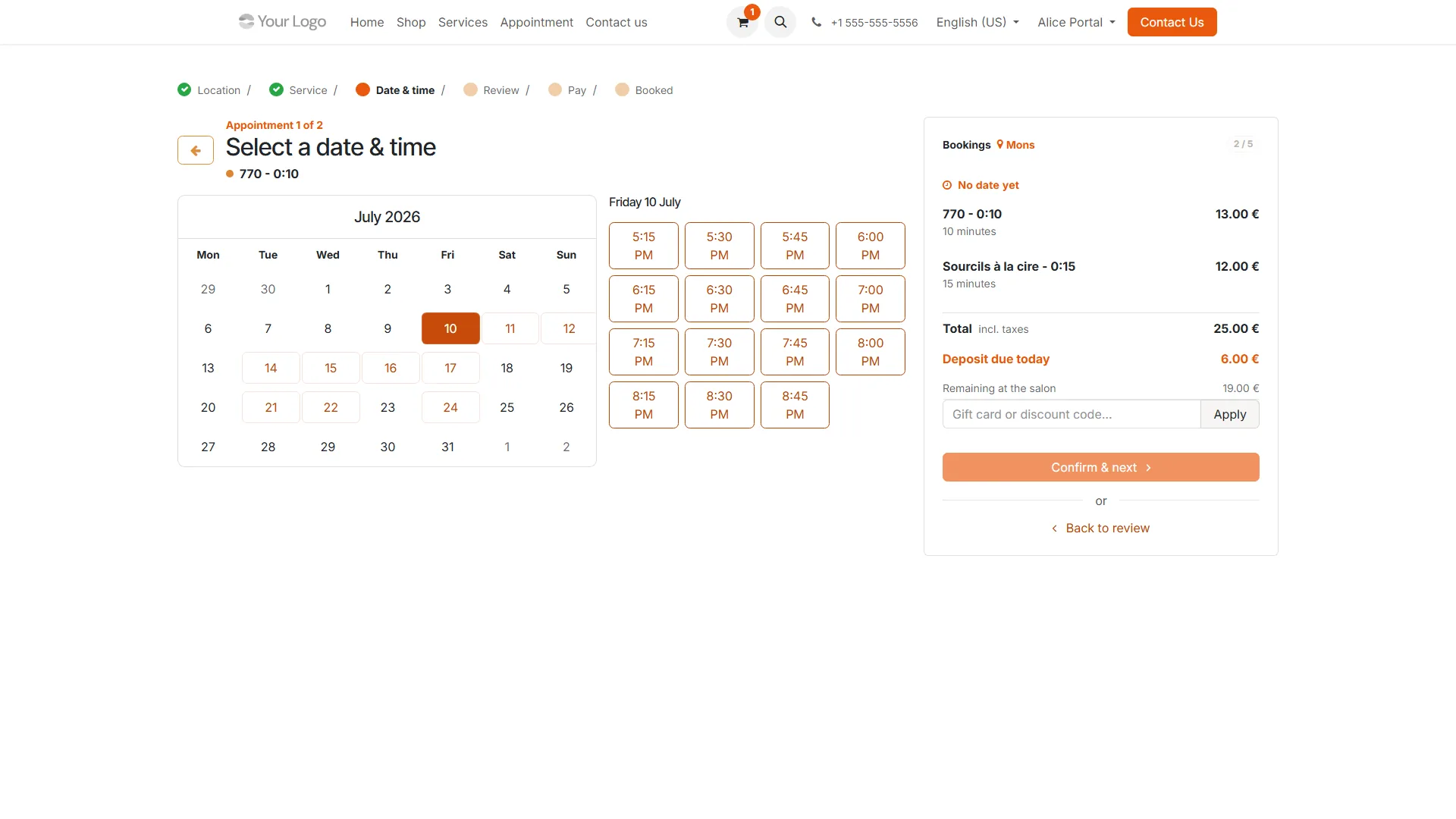 Réservation en ligne : choisir un créneau horaire