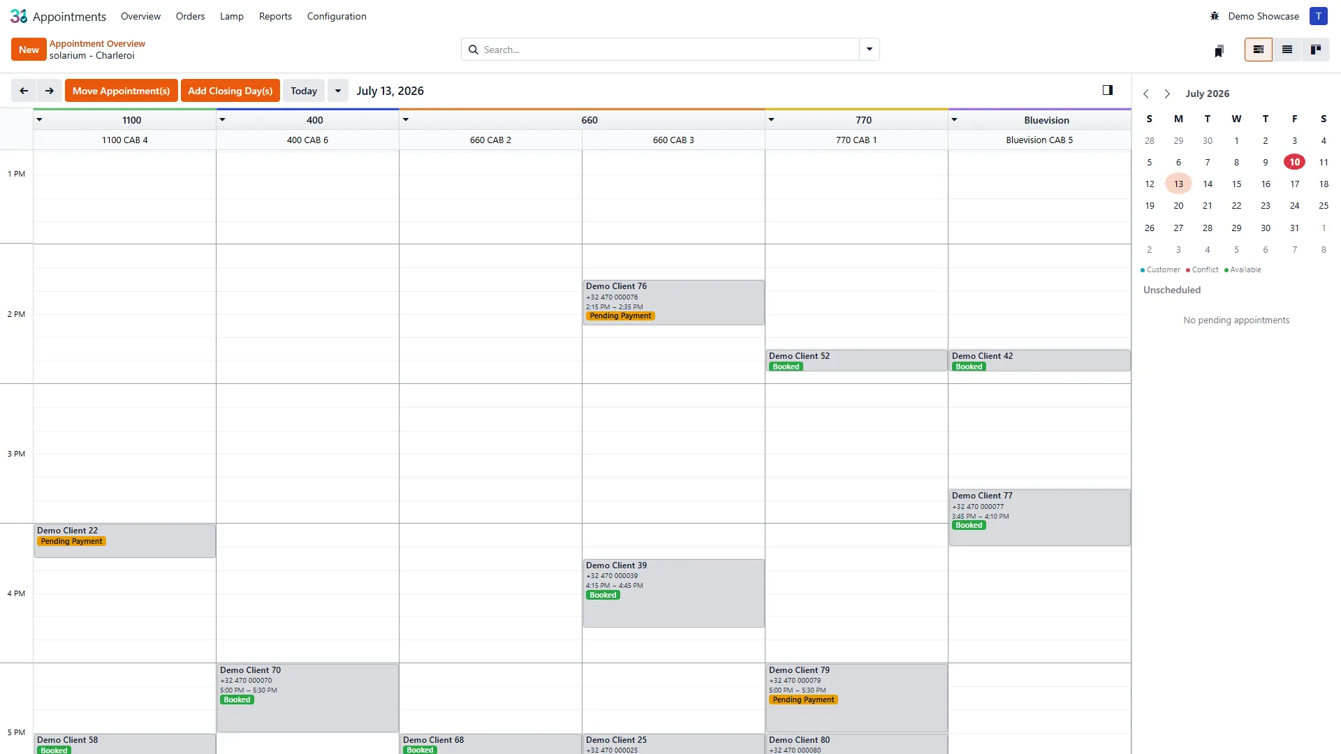 Planification des séances de solarium Solaryx (Gantt)