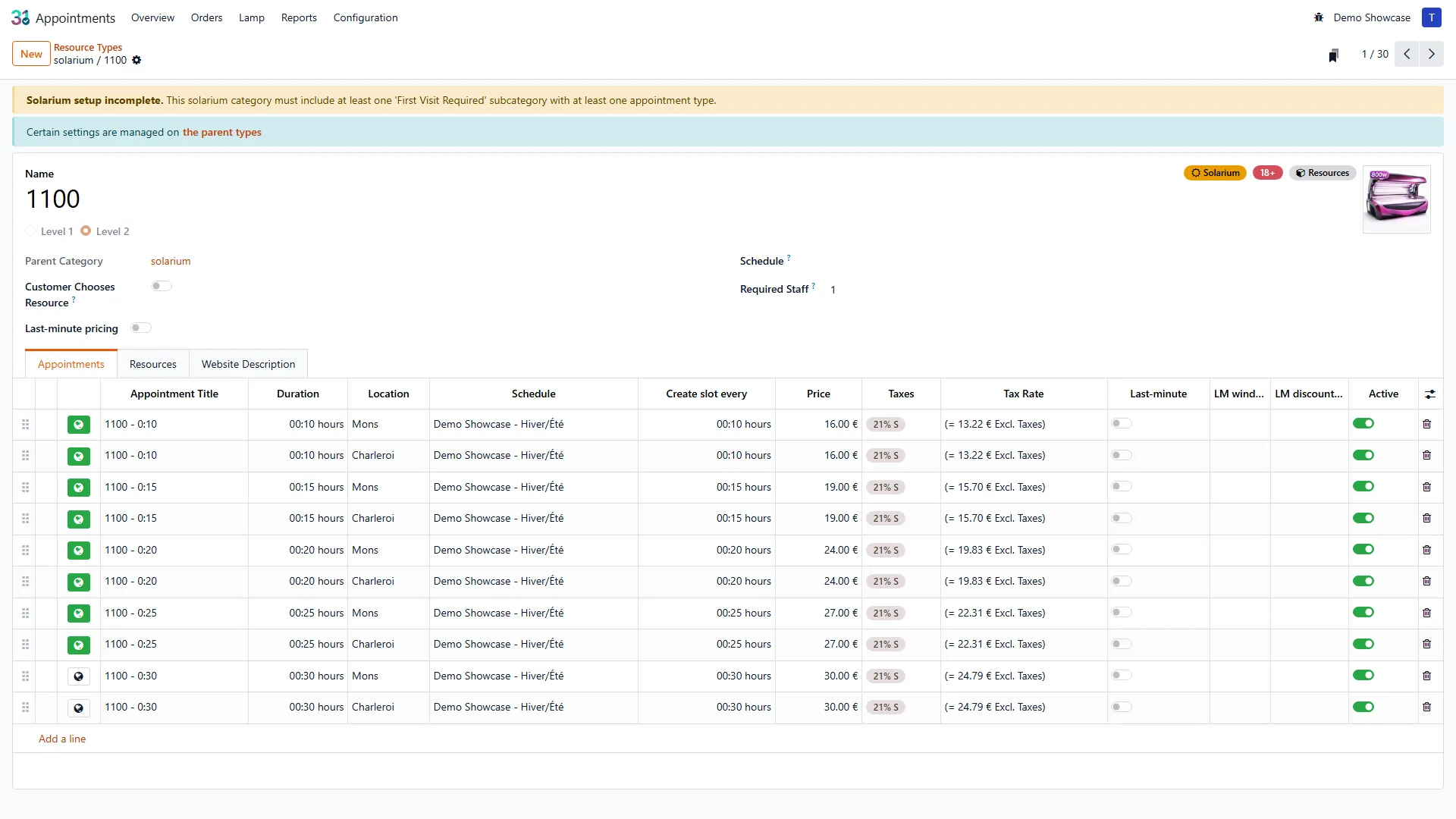 Configuration du type de ressource Solaryx