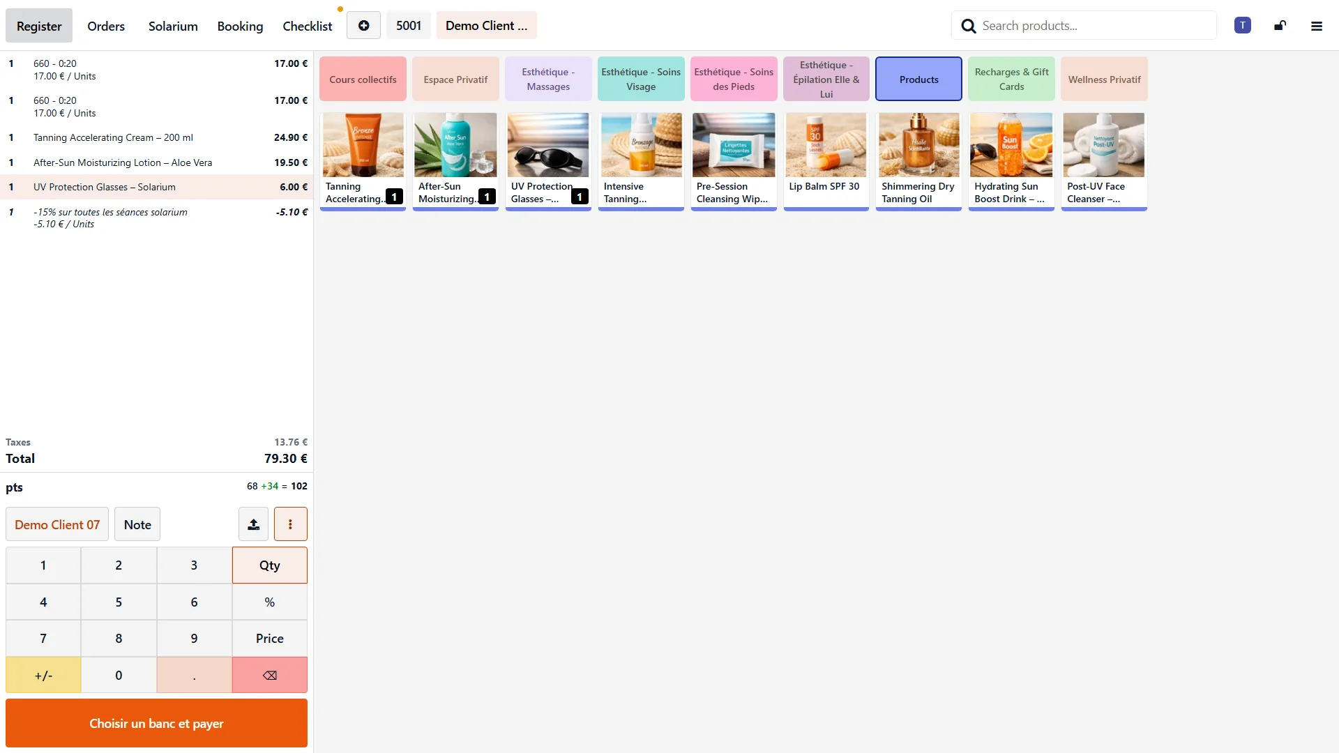 Solaryx point-of-sale checkout screen