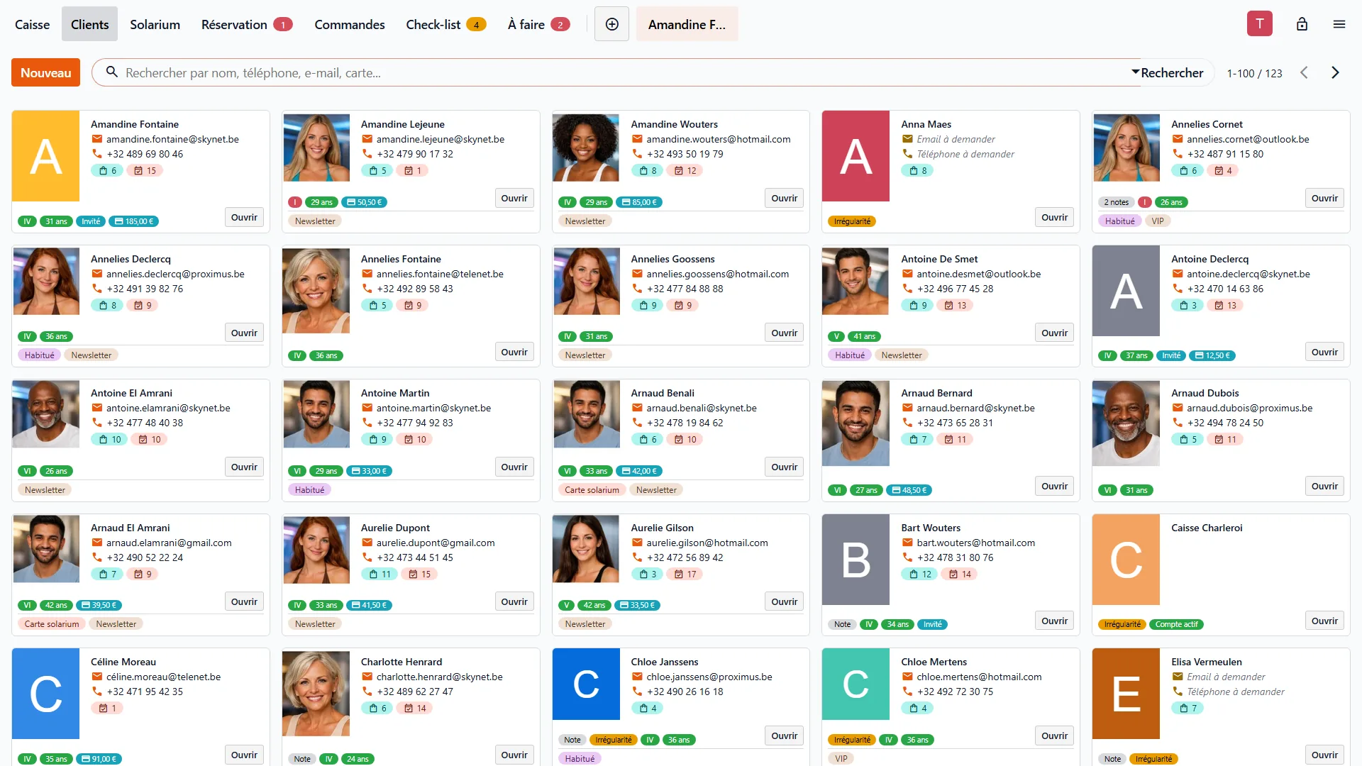 Liste des clients dans la caisse Solaryx